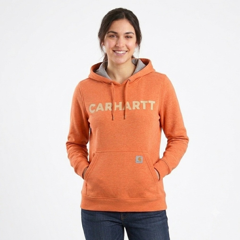 Carhartt Newberry Hoodie Sweatshirt Womens Small Orange Pullover Logo 103591